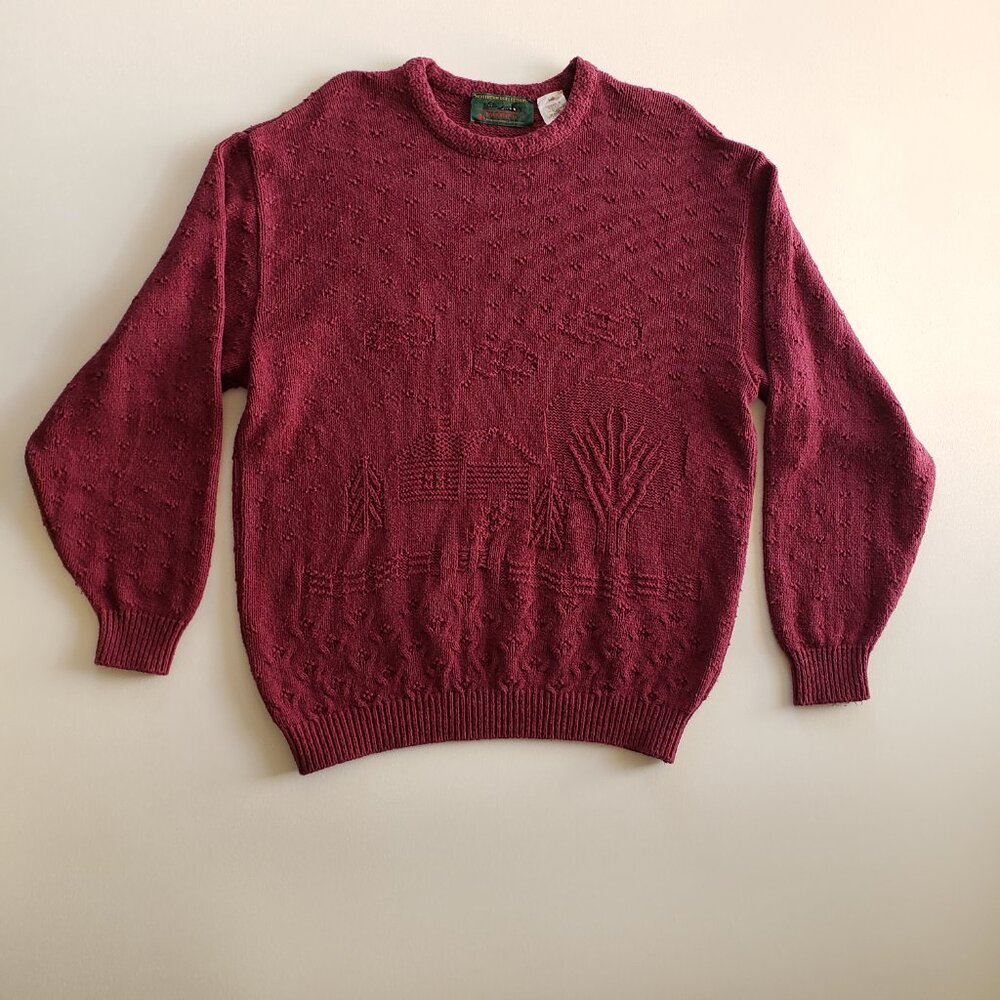 Vintage Northern Reflections By Parkhurst Maroon Farmhouse Knit Sweater Size L